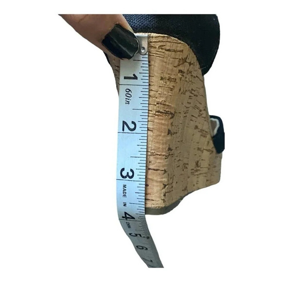 Toms Black Wedges Sandals Size 7.5 Open Toe Ankle Strap Heel Wedge Casual - Picture 8 of 12